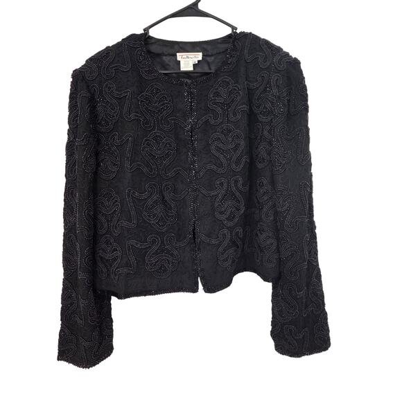 VINTAGE TALBOTS MEDIUM SILK EMBROIDER BEADED WESTERN FRONT CLIP CARDIGAN - Picture 1 of 5